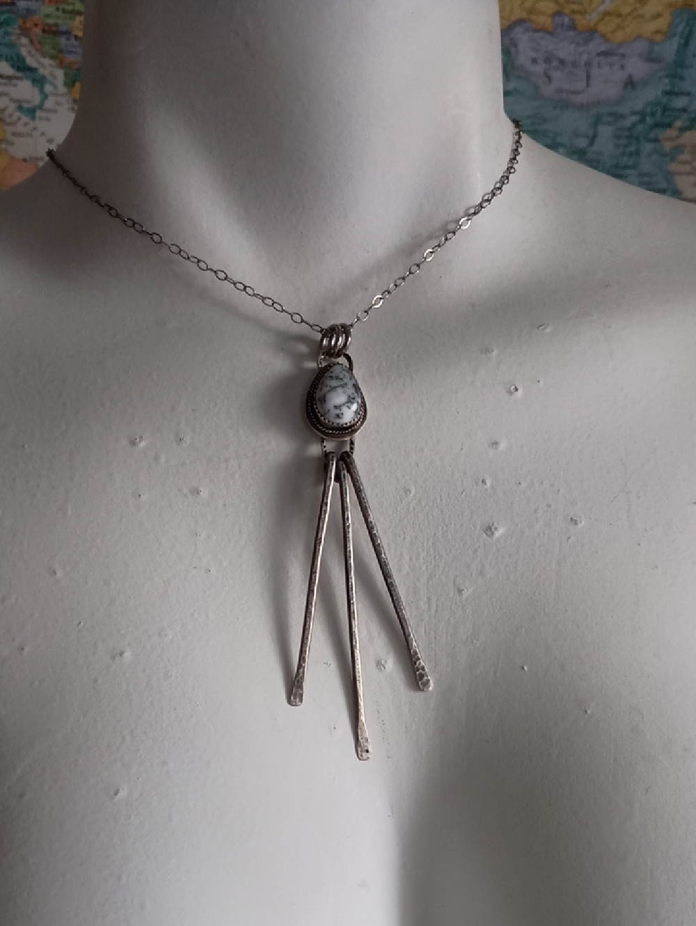 Silver White Dendritic Opal Pendant Necklace - Women Jewelry